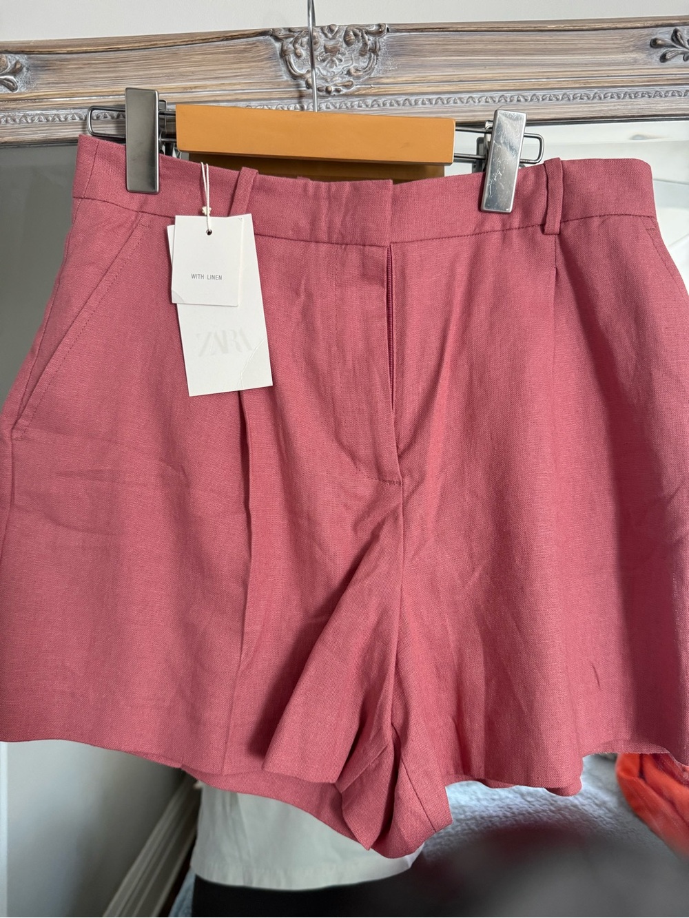 Zara Rose-Pink High Waist Linen-Blend Shorts